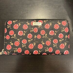 Kate Spade Neda Laurel Way Hazy Rose Zip Around Leather Wallet Rooster Red